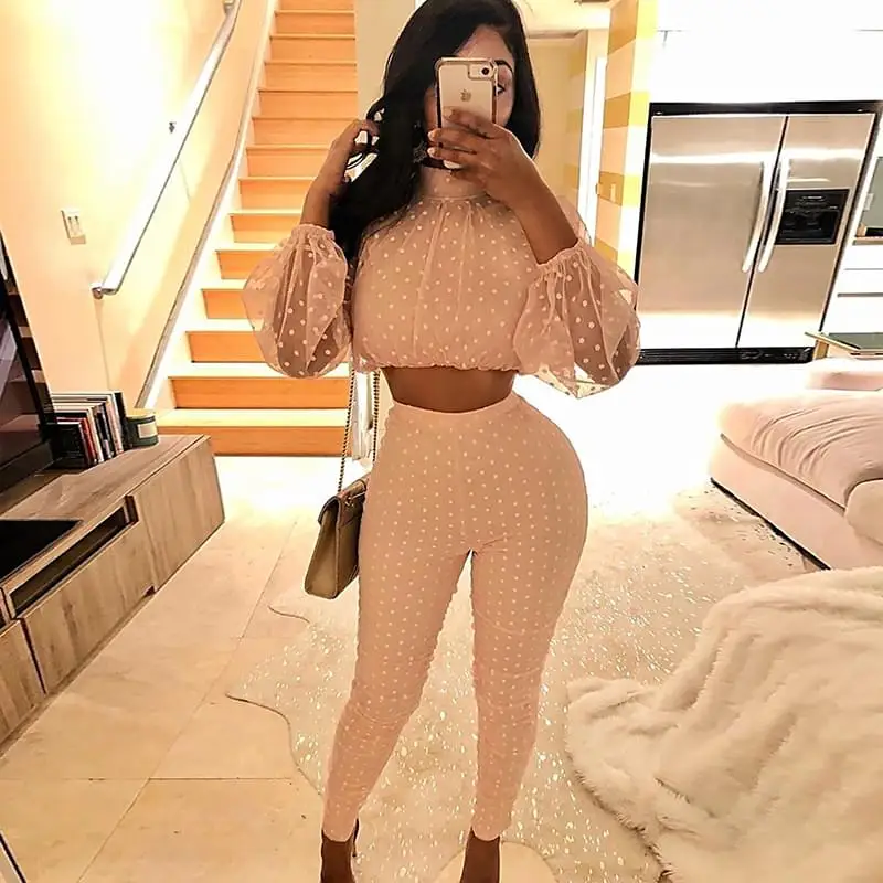 Комплект из двух предметов в горошек прозрачный сетчатый укороченный топ и