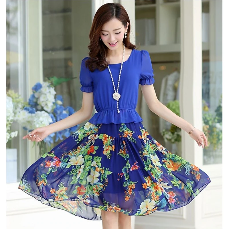 Бесплатная доставка Весна 2020 женское платье большого размера свободное тонкое богемное шифоновое с принтом