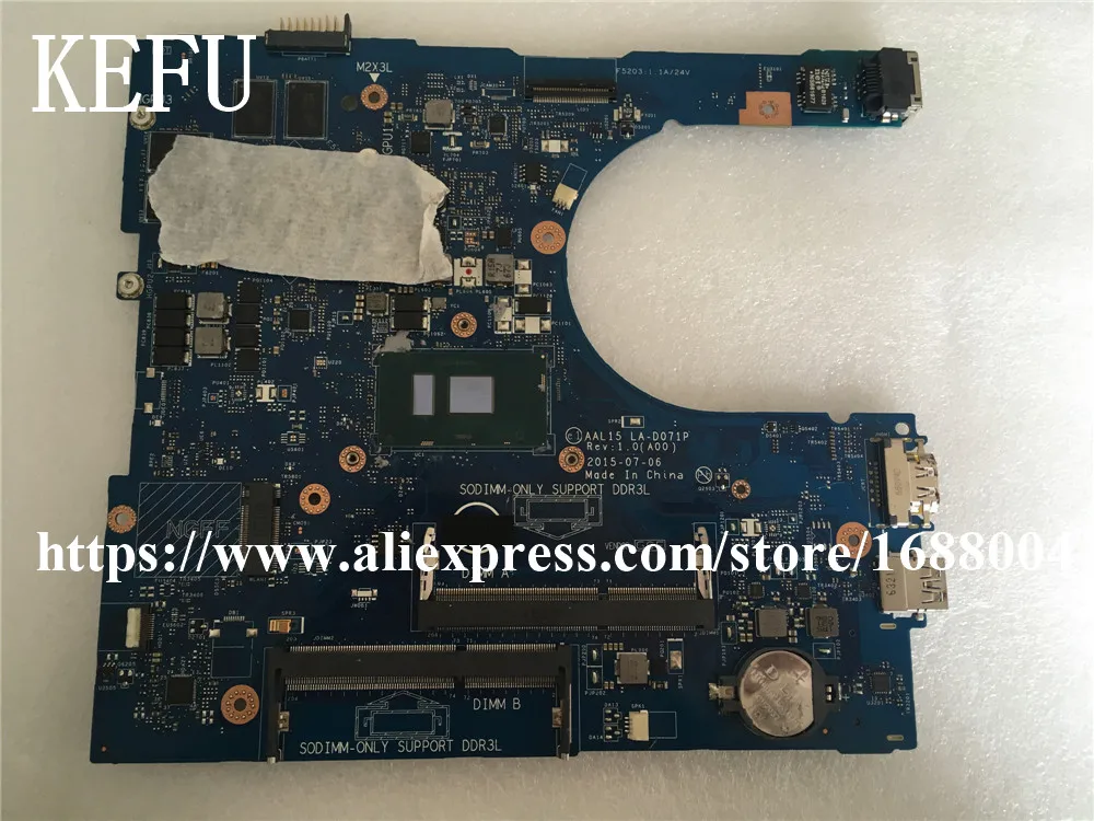 AAL15 LA-D071P для Dell Insprion 5559 Материнская плата ноутбука CN-0677GT 0677GT SR2EU I3-6100U DDR3L 2 ГБ и