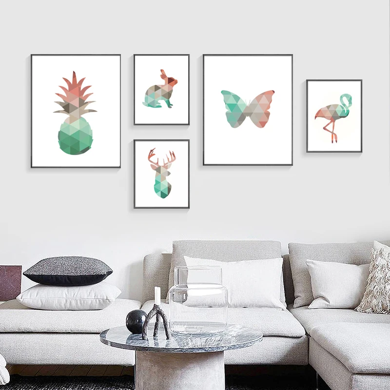 Милый Единорог настенный Холст плакат для детской красочной геометрии бабочка