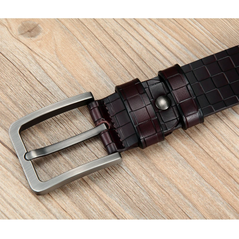 Ремень MEDYLA в клетку мужской качественный ремень из воловьей кожи повседневный