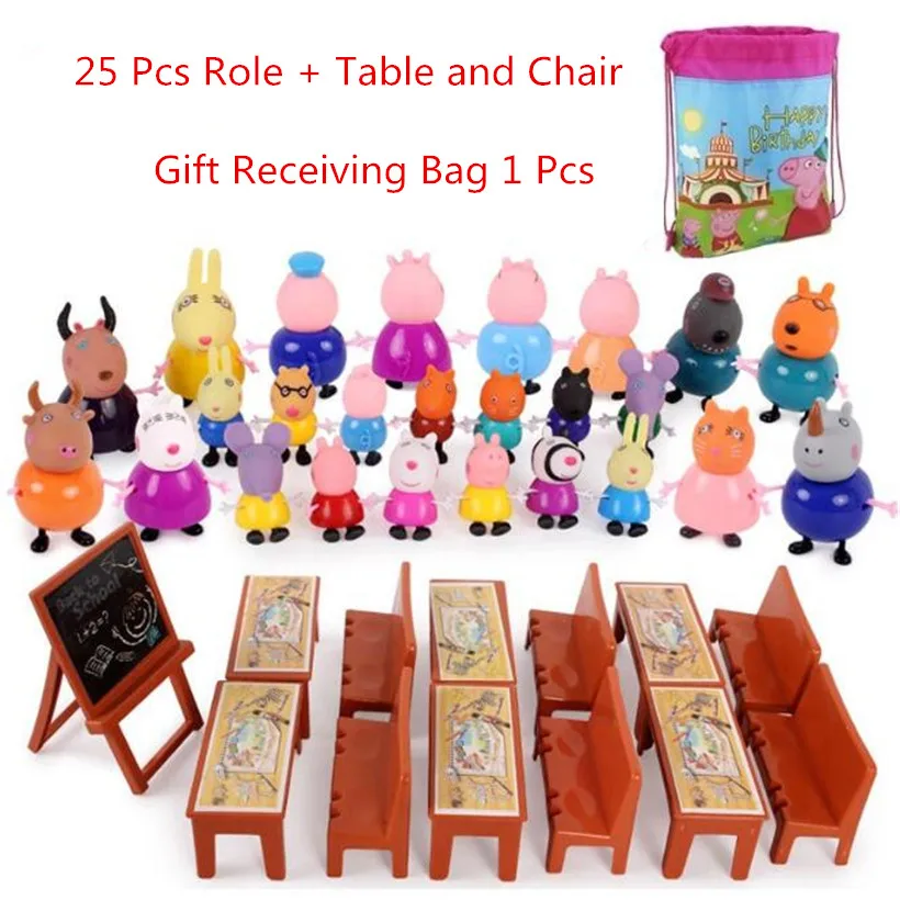 25 pcs and ke zhuo Модные стильные игрушки Свинка Пеппа, кукла, автомобиль, семья, различные роли, развивающие игрушки для детей, фигурка, модель, подарки для детей - Цвет: 25 pcs and ke zhuo