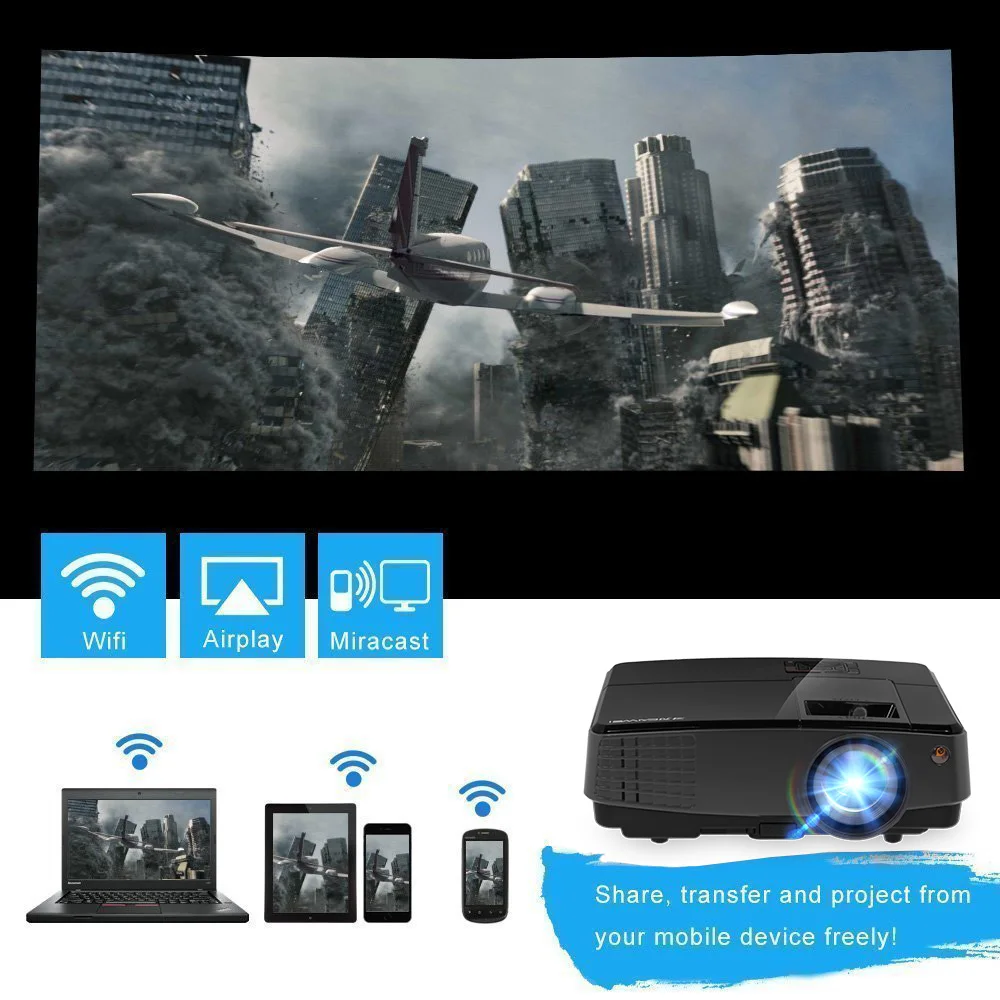 A3 + AB портативный Android WIFI Bluetooth видео проектор 4000 люмен Full HD для домашнего
