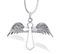 qianbei fashion stainless steel silver angel cross necklace for women men vintage chain pendant long necklaces jewelry gift