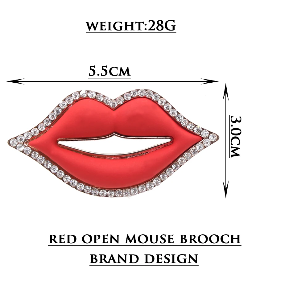 Женская брошь в форме красных губ мышки золотого цвета с кристаллами Ювелирное