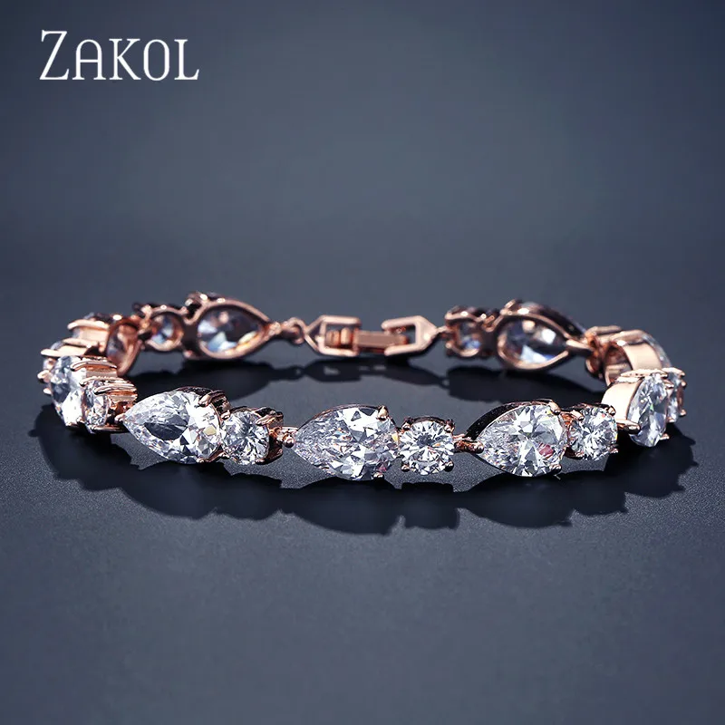 ZAKOL тренд капли воды форма AAA+ кубический циркон белый цвет браслеты с подвесками для женщин Свадебные украшения FSBP109