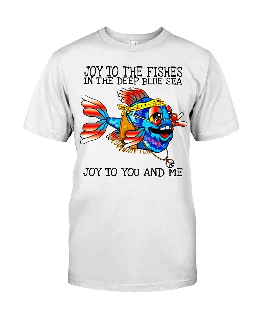 Забавная белая футболка Joy To The Fish In Deep Blue Sea с мультипликационным принтом Мужская