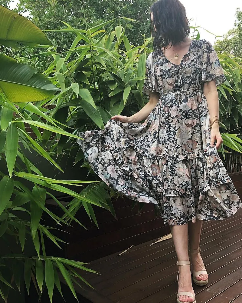 Богемный Вдохновленный ночной осенний цветочный принт Повседневное платье для