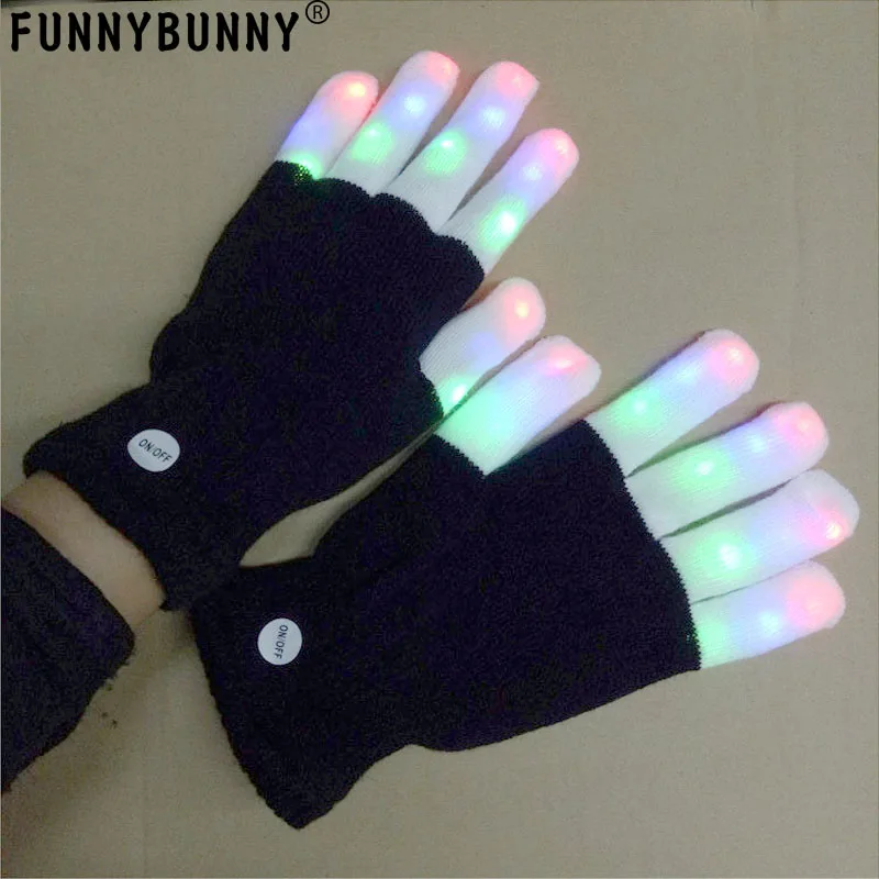 Светодиодные Перчатки FUNNYBUNNY светящиеся на пальцах игрушки с огнями 3 Красочные 6