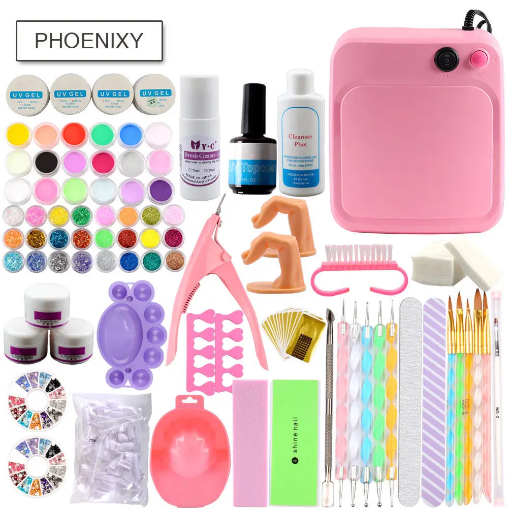 36w pink Акриловый порошок гель для ногтей комплект 9/36 Вт УФ лампа УФ набор гель-лаков для ногтей Блеск порошок Набор для наращивания ногтей УФ Гель-лак для ногтей комплект маникюрный набор - Color: 36w pink