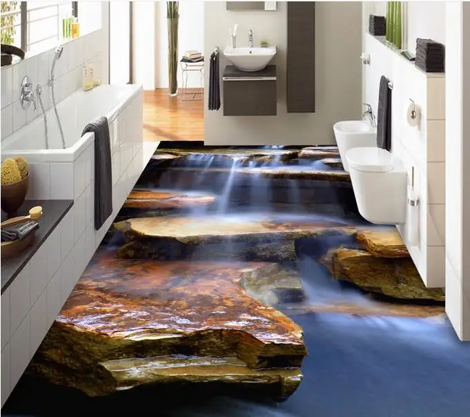 Настенные 3d обои на заказ самоклеящиеся с изображением водопада потока пола|3d