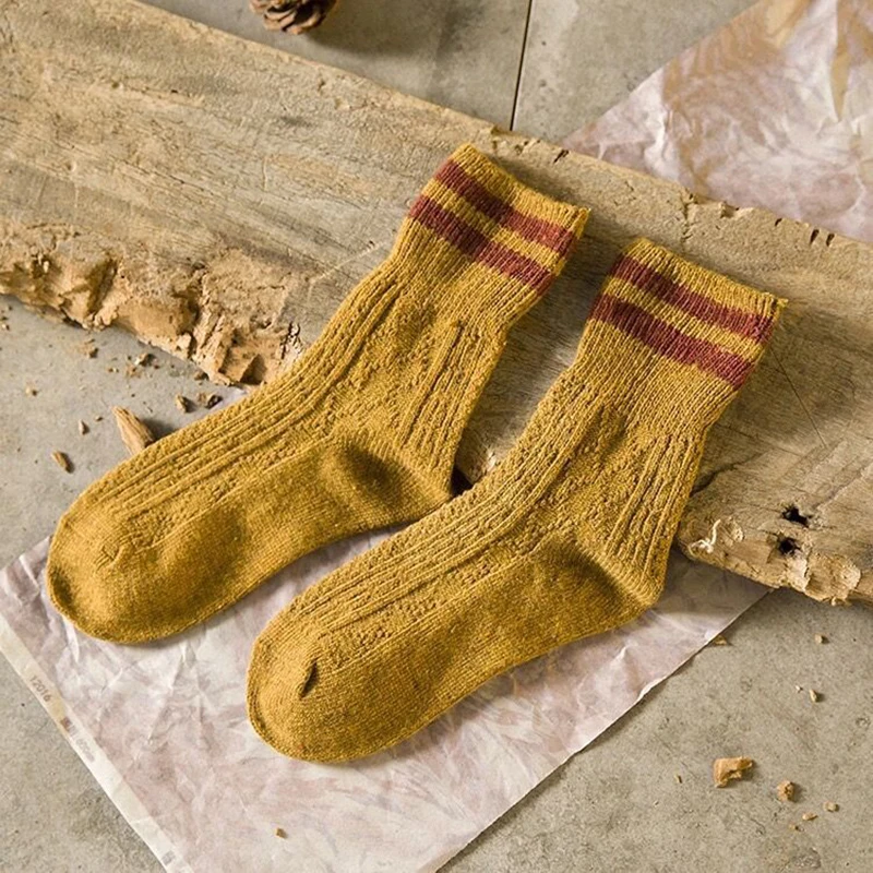 Осенне-зимние женские носки 5 пар/лот модные теплые толстые из шерсти в полоску
