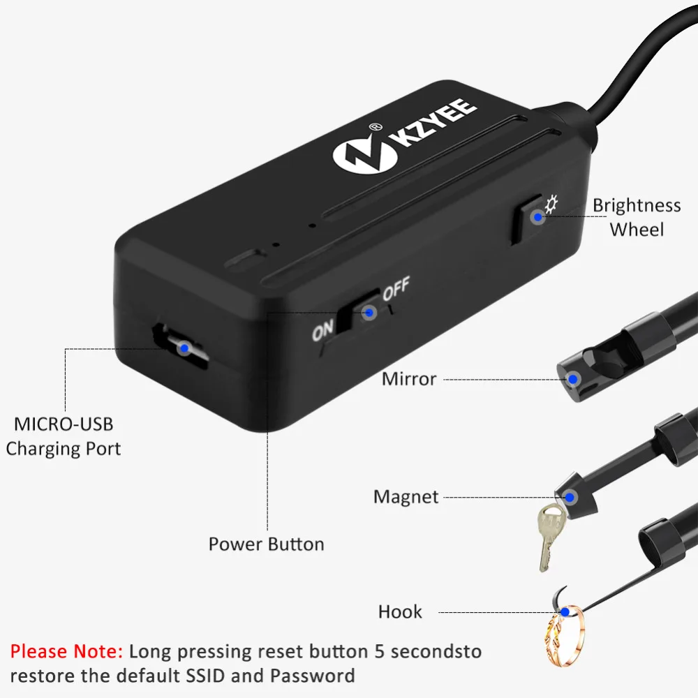 Беспроводной Эндоскоп KZYEE 10 м 1200P HD Wi Fi камера бороскоп для осмотра 2 0 мегапикселей