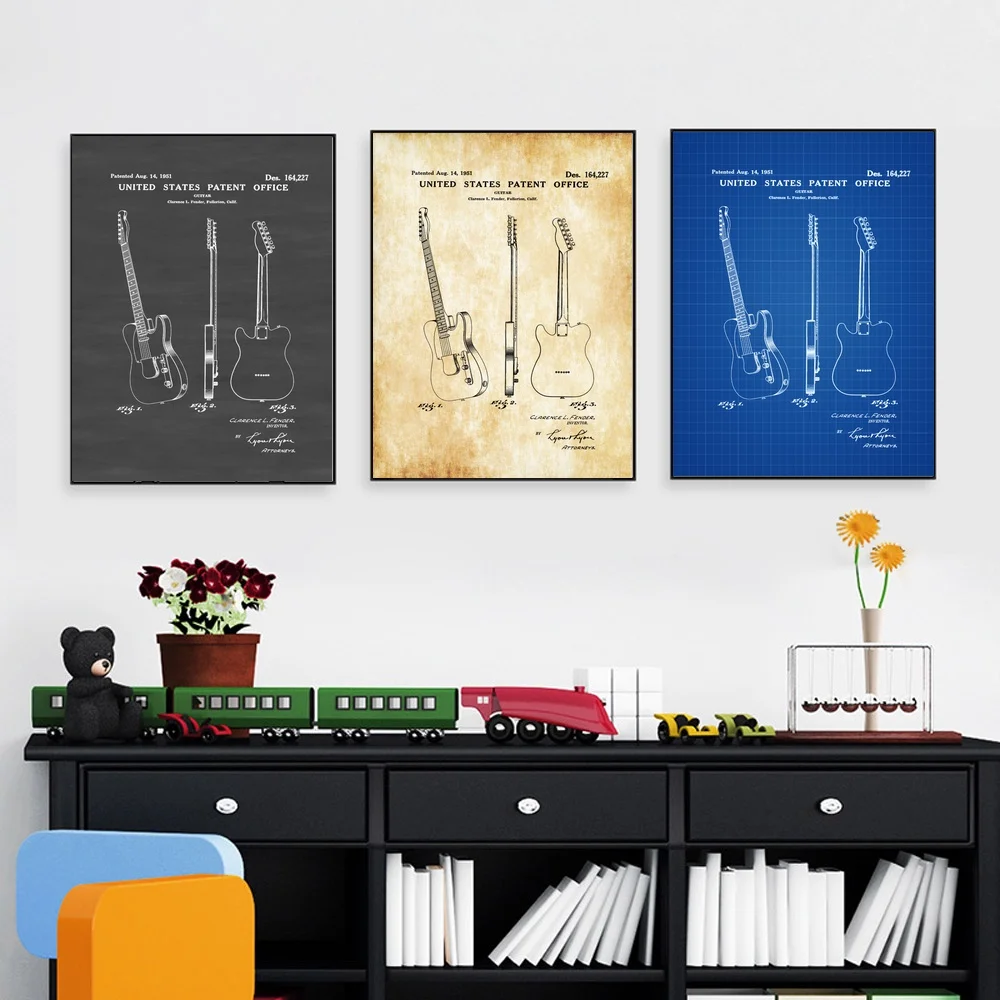 Harp Gibson Flying French Horn Fender Telecaster Blueprint Wall Decor Canvas Prints Art Poster Oil Paintings No Frame | Дом и сад
