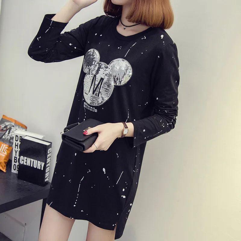 Платье-рубашка большого размера с принтом в горошек и героями мультфильмов