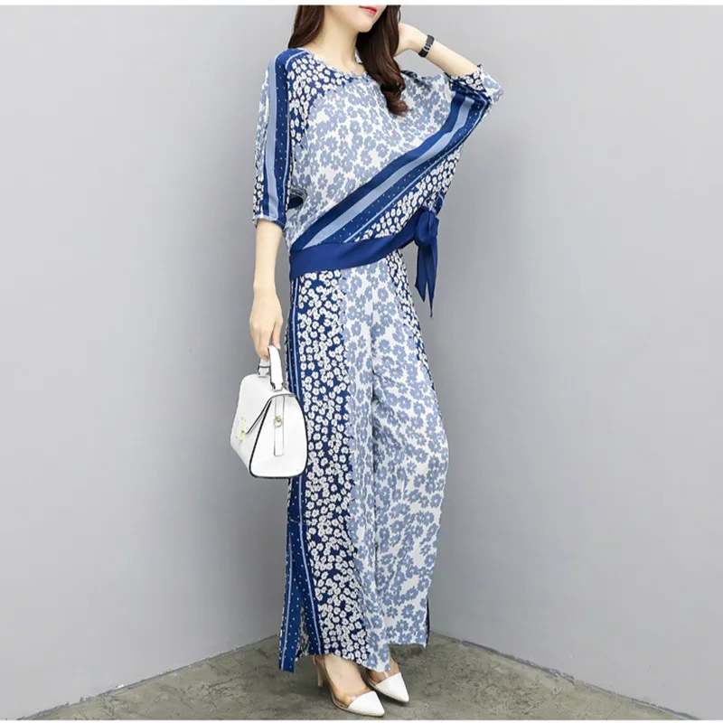 Плюс Размеры Летний шифоновый комплект Для женщин Повседневное мода печатных