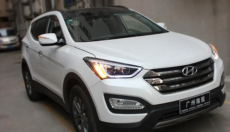 2 шт. бампер передняя фара для Hyundai IX45 фары 2013 2014 Santa Fe светодиодный DRL Bi Xenon