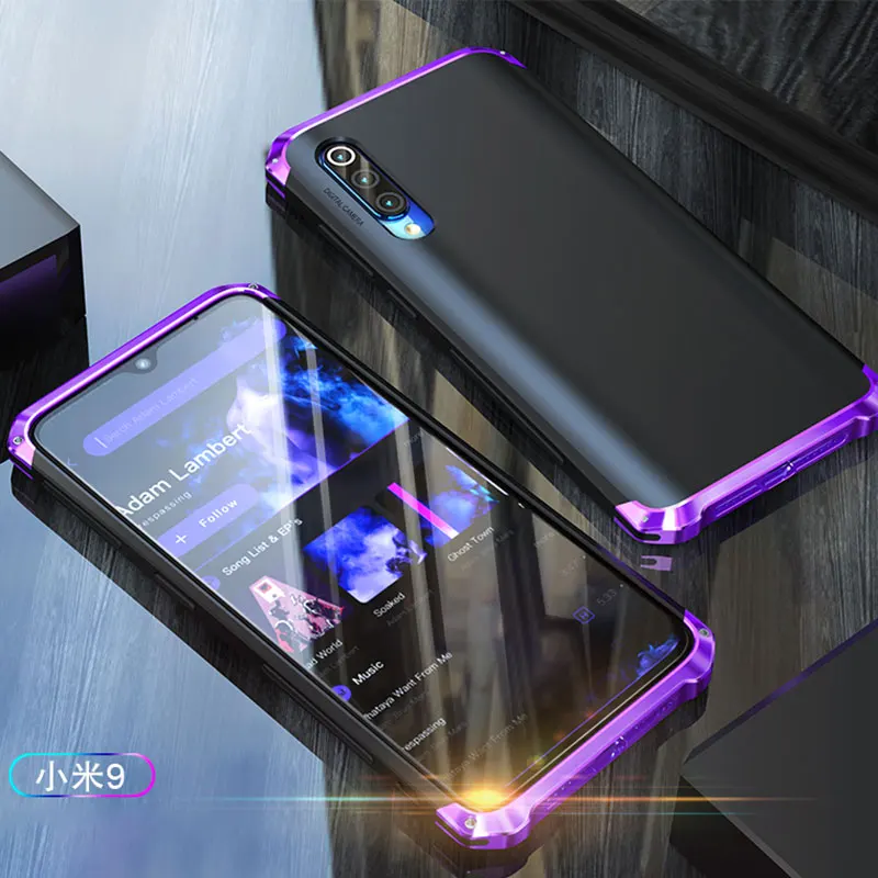 Роскошный противоударный чехол для Xiaomi Mi9, чехол, жесткий ТПУ, броня, металлическая рамка, для телефона, глобальный чехол для Xiaomi 9 SE MI9SE, чехол - Цвет: black purple