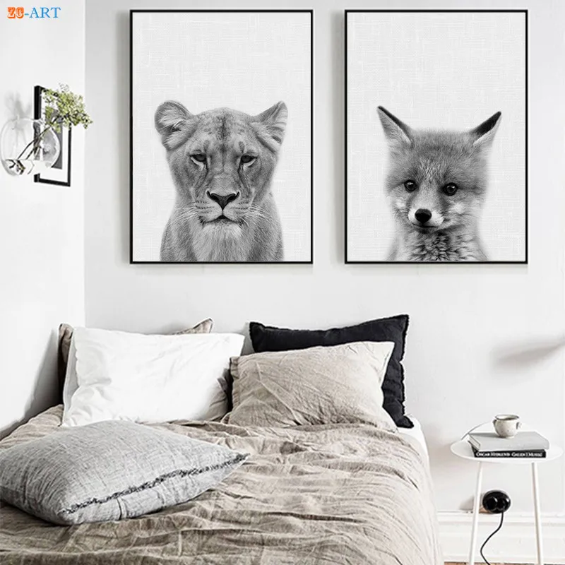 Черно-белая Картина на холсте с животными для малышей верблюд кенгуру