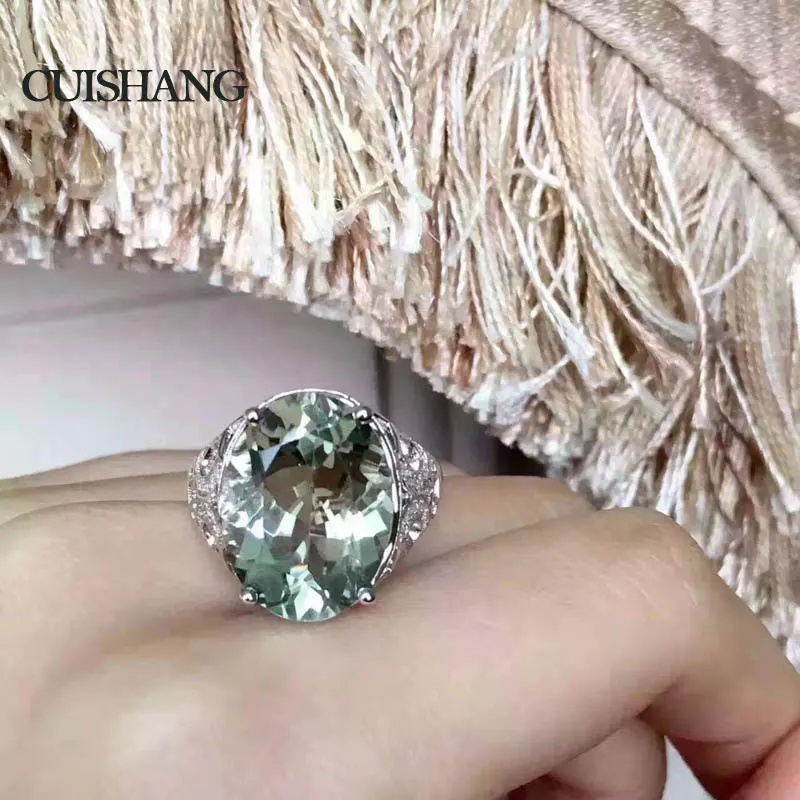 Женское кольцо с большим камнем CSJ из настоящего зеленого аметиста 6 9 карат