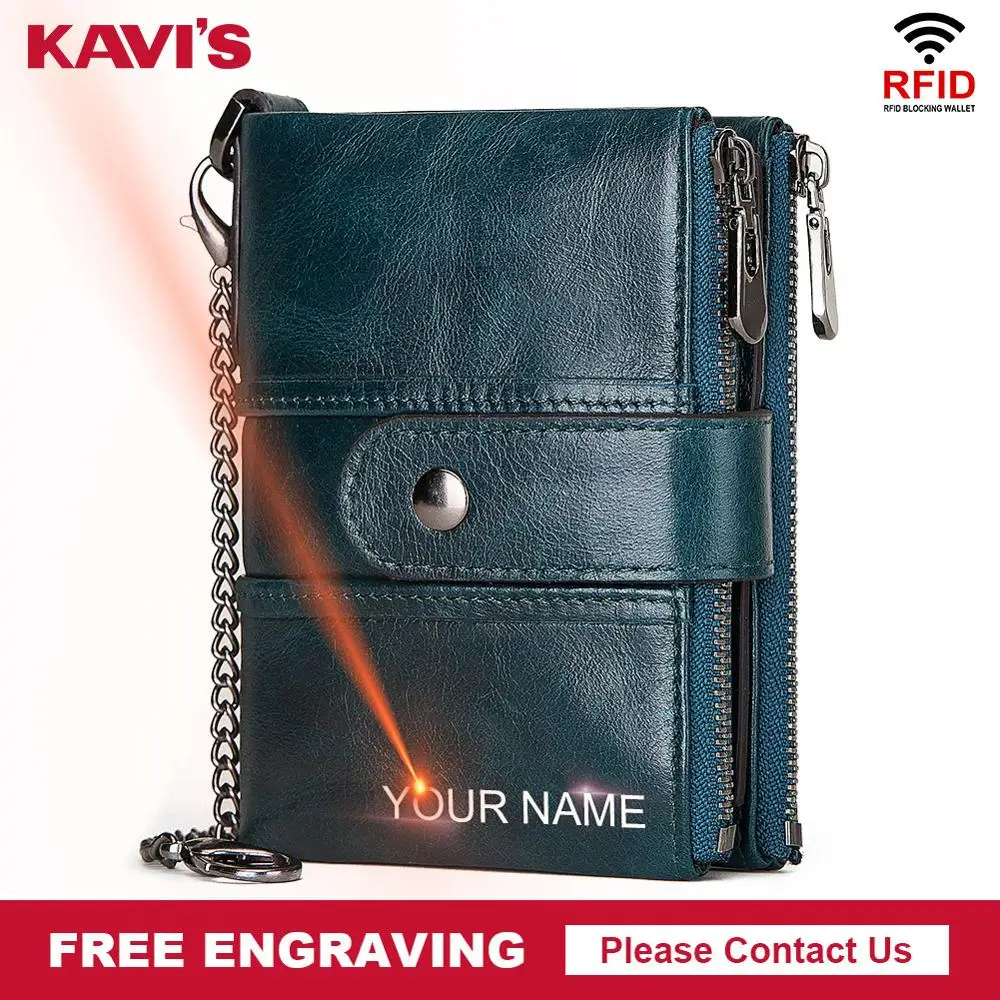

KAVIS Rfid, Бесплатная гравировка, кошелек из натуральной кожи, мужские кошельки Crazy Horse, портмоне, короткая мужская сумка для денег, Walet, высокое к...