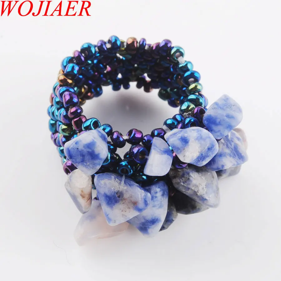 Blue-veins stone WOJIAER натуральное кольцо с драгоценным камнем для леди лабрадоирт стрейч Австрийские кольца ювелирные изделия PBJ301 - Цвет основного камня: Blue-veins stone
