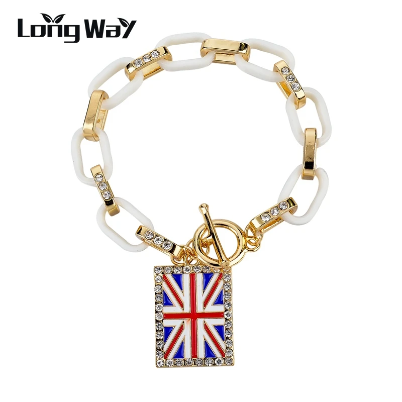 Женский браслет LongWay с флагом Великобритании золотого цвета пластиковыми