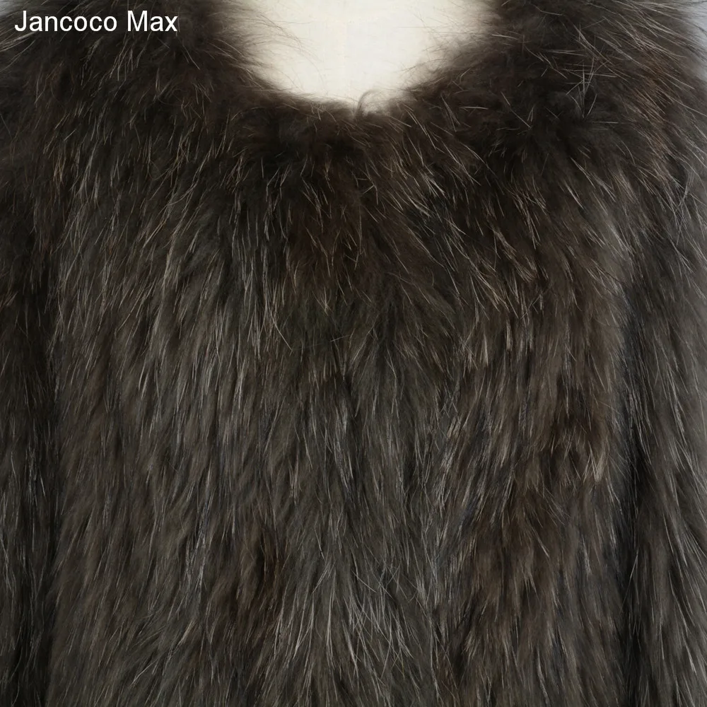 Jancoco Max натуральный мех енота пальто весна осень зима Высокое качество трикотажные женские куртки S7105