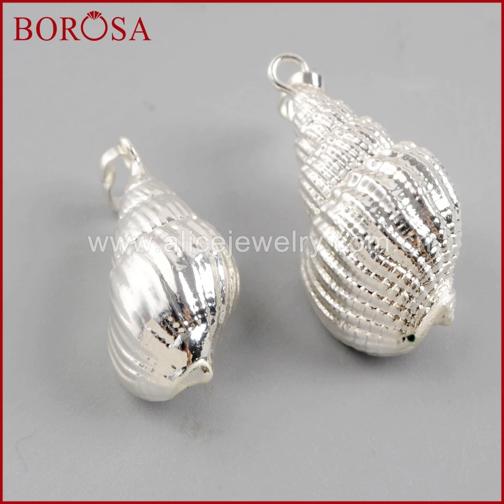 BOROSA 10 шт. Новое поступление полностью серебряный цвет раковина кулон драгоценные