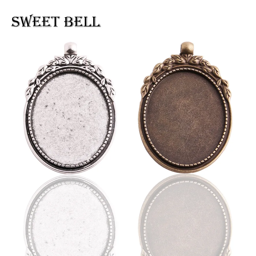 

Sweet Bell 8pcs/lot two color Alloy Cameo 36*56mm(Fit 30*40mm Dia) Oval Pendant Blanks Setting Cabochon Pendant Settings 6D1077