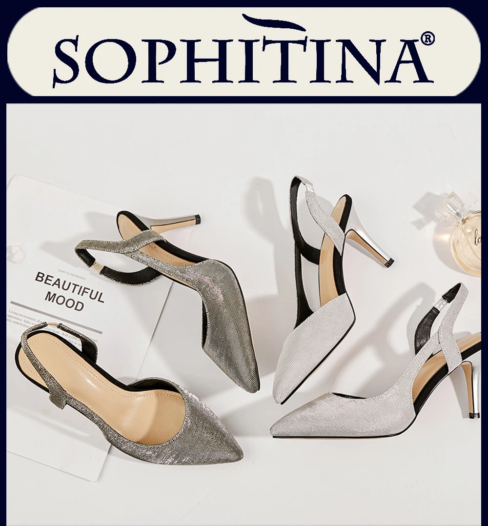 SOPHITINA/Новые модные сандалии на высоком каблуке 7,5см; Повседневная обувь с закрытым мысом и открытой пяткой, фиксируется на ноге резиной и ремешком. Женские босоножки выполнены из специальным модным текстилем.SO21