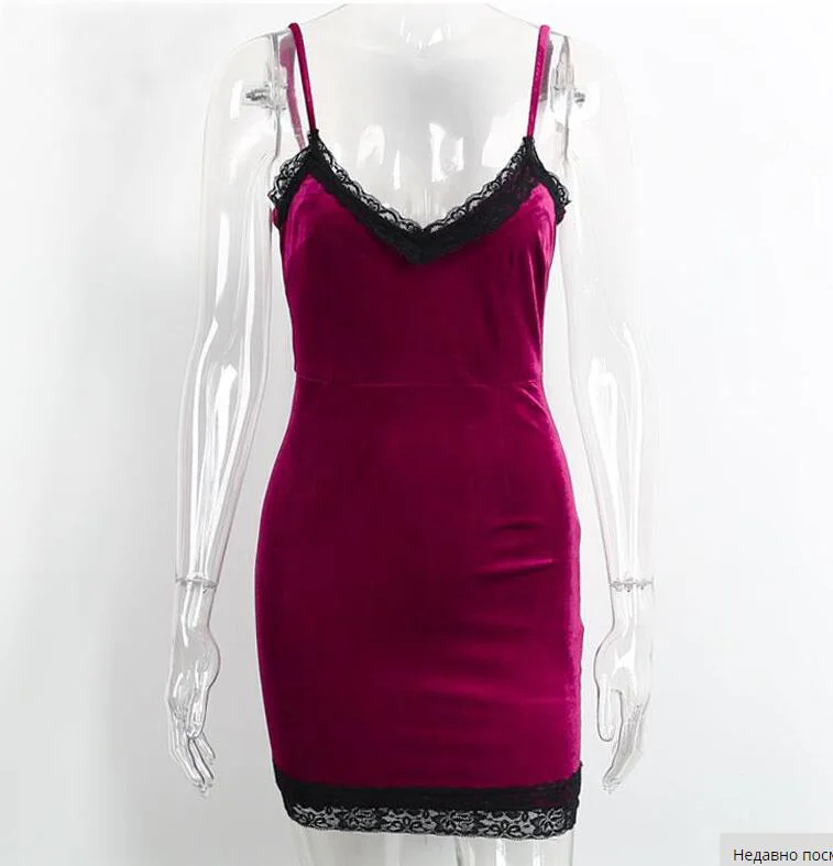 ZA Стиль Платья Для Женщин Sexy Кружева Ремень Velvet Dress женщины Моды Сплошной Цвет