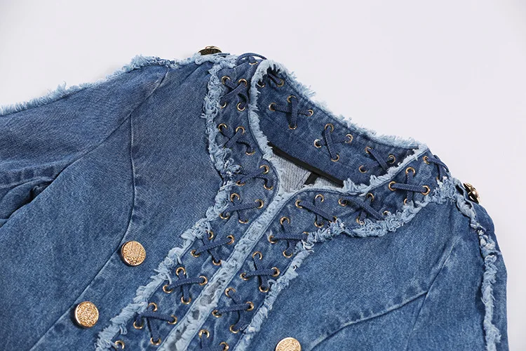 2018 Весенняя женская Роскошная джинсовая куртка Королевского стиля Famale Slim Fit с