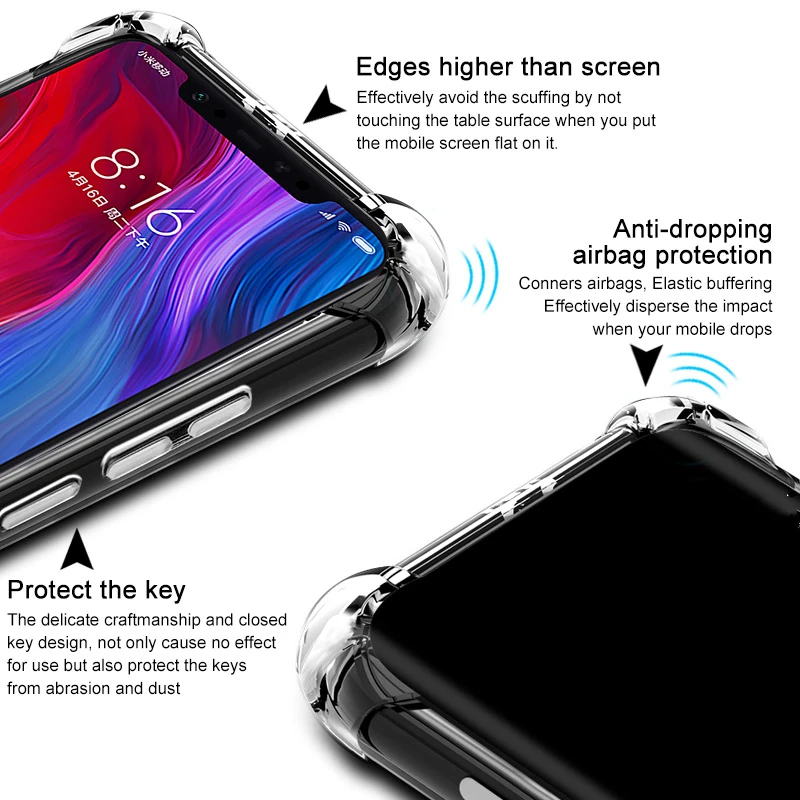 Мягкий ТПУ Силиконовый противоударный чехол для Xiaomi Redmi S2 6 Pro Note 5 кристально