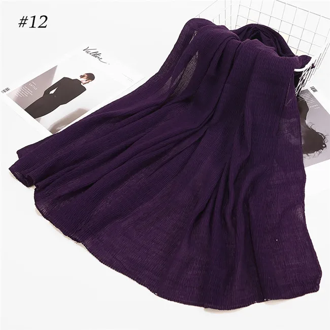 color 12 purple Новинка из жатой ткани с отложным воротником модные мусульманские хиджабы в полоску женское Макси-шарф; Новинка; кожа; со складками хиджаб шарф простые шали Исламской шарф Горячая Распродажа - Цвет: color 12 purple