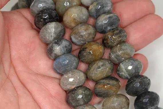 

16x10MM Labradorite Gemstone Faceted Rondelle Loose Beads 6 inch (90142531-B75)