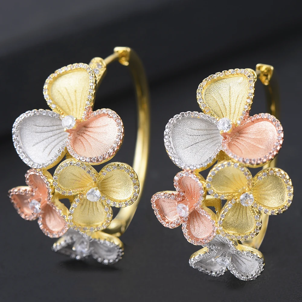 Godki Роскошный цветок AAA кубический циркон эффектные большие круглые серьги для