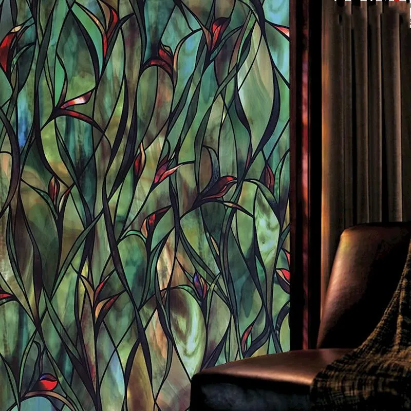 2 м длинная американская зеленая листья цветочный узор витражная пленка Прямая