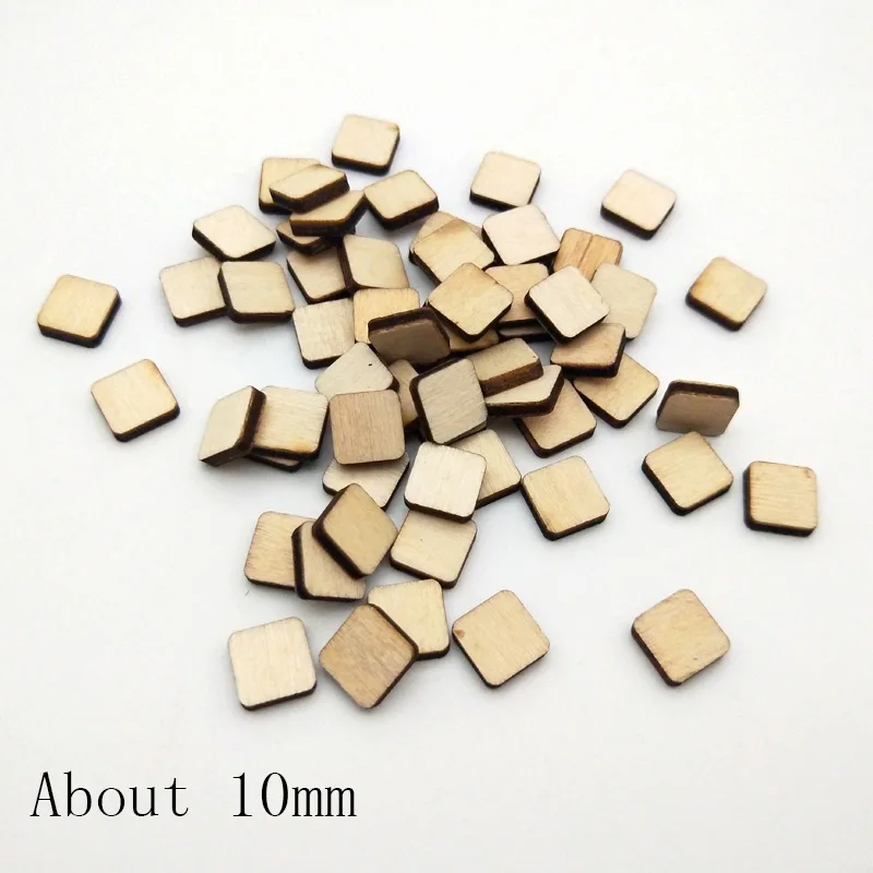 About 10mm WISHMETYOU 50 шт. 5 размер пустой квадратный деревянный набор для скрапбукинга натуральный незавершенный орнамент деревянный для декора вечерние аксессуары - Цвет: About 10mm