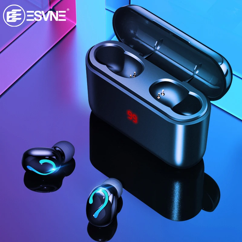 ESVNE TWS 5 0 Bluetooth беспроводные наушники спортивные стерео гарнитура зарядная