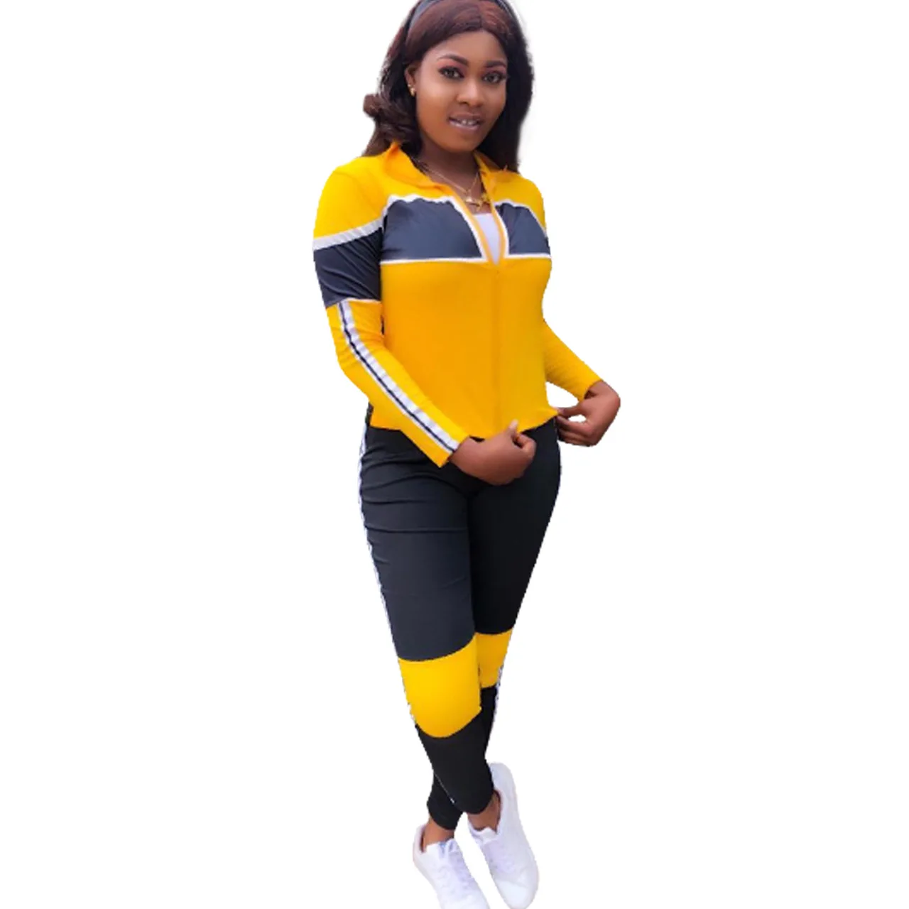 Женский спортивный костюм из 2 предметов куртка в стиле пэчворк + длинные