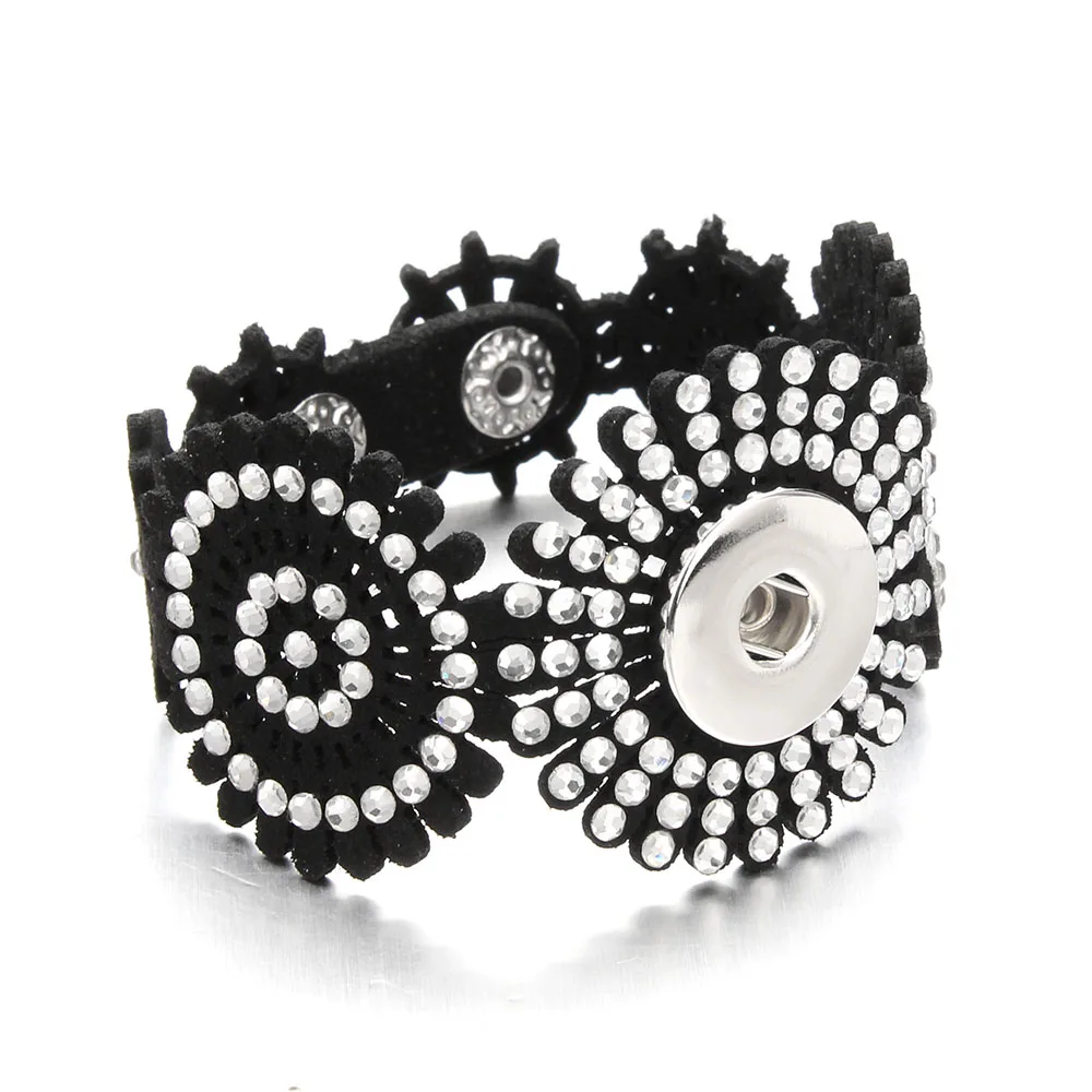 Женский браслет Оснастка из искусственной кожи черного цвета 20 см 18 мм|bracelet fit|button