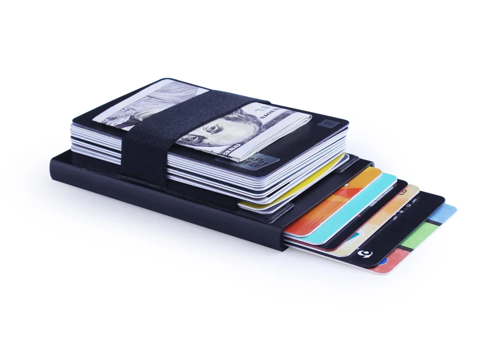 Алюминиевый кошелёк с задним карманом ID карты держатель RFID Блокировка мини тонкий металлический кошелек автоматический всплывающий кредитный Кошелек для монет, карт