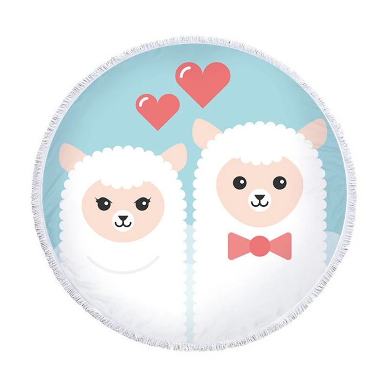 Kwaii Мультфильм Альпака Животные Печатные Пляжные полотенца 150 см большой женский