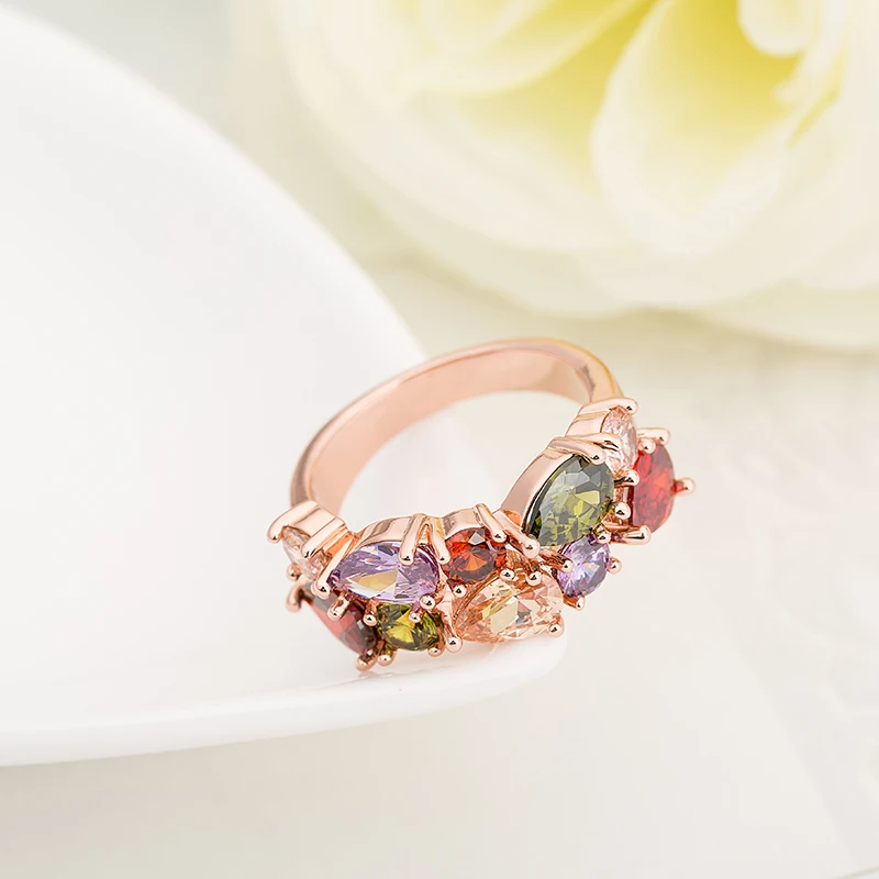 Женское кольцо с фианитом Sellsets разноцветное из розового золота фианитом|fashion jewelry