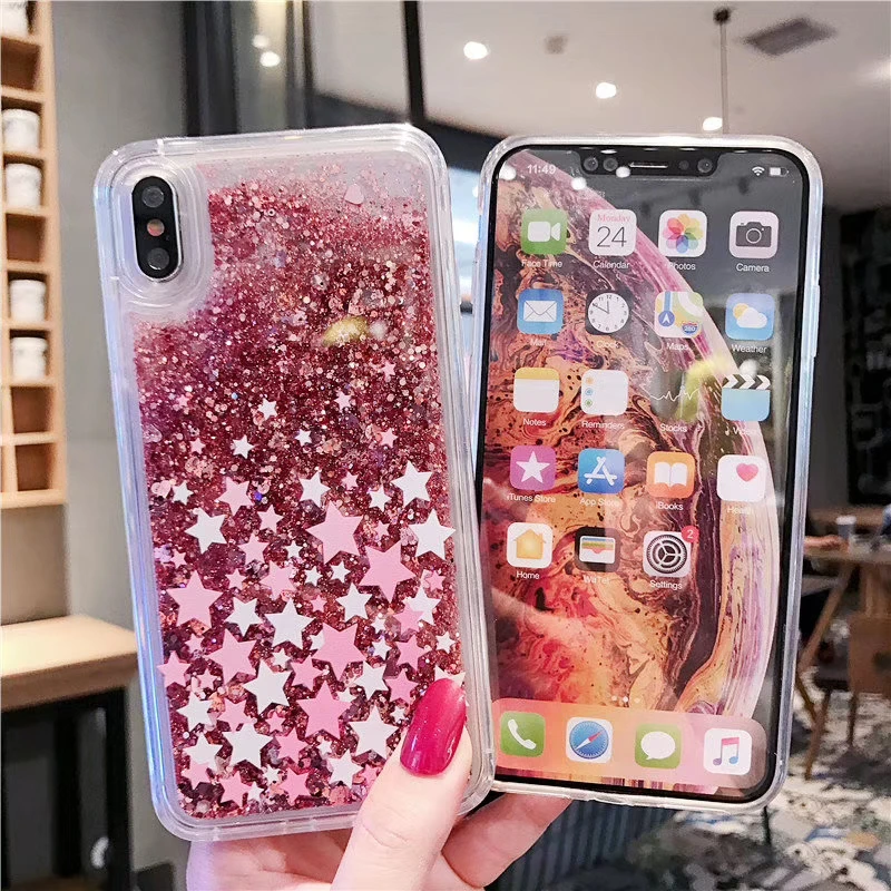Блестящий чехол Love Heart для iphone 6 7 8 Plus X XR XS MAX звездный узор зыбучий песок plus XSMax
