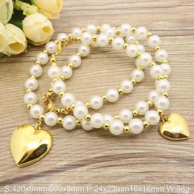 Набор винтажных ювелирных изделий из нержавеющей стали с жемчугом браслет