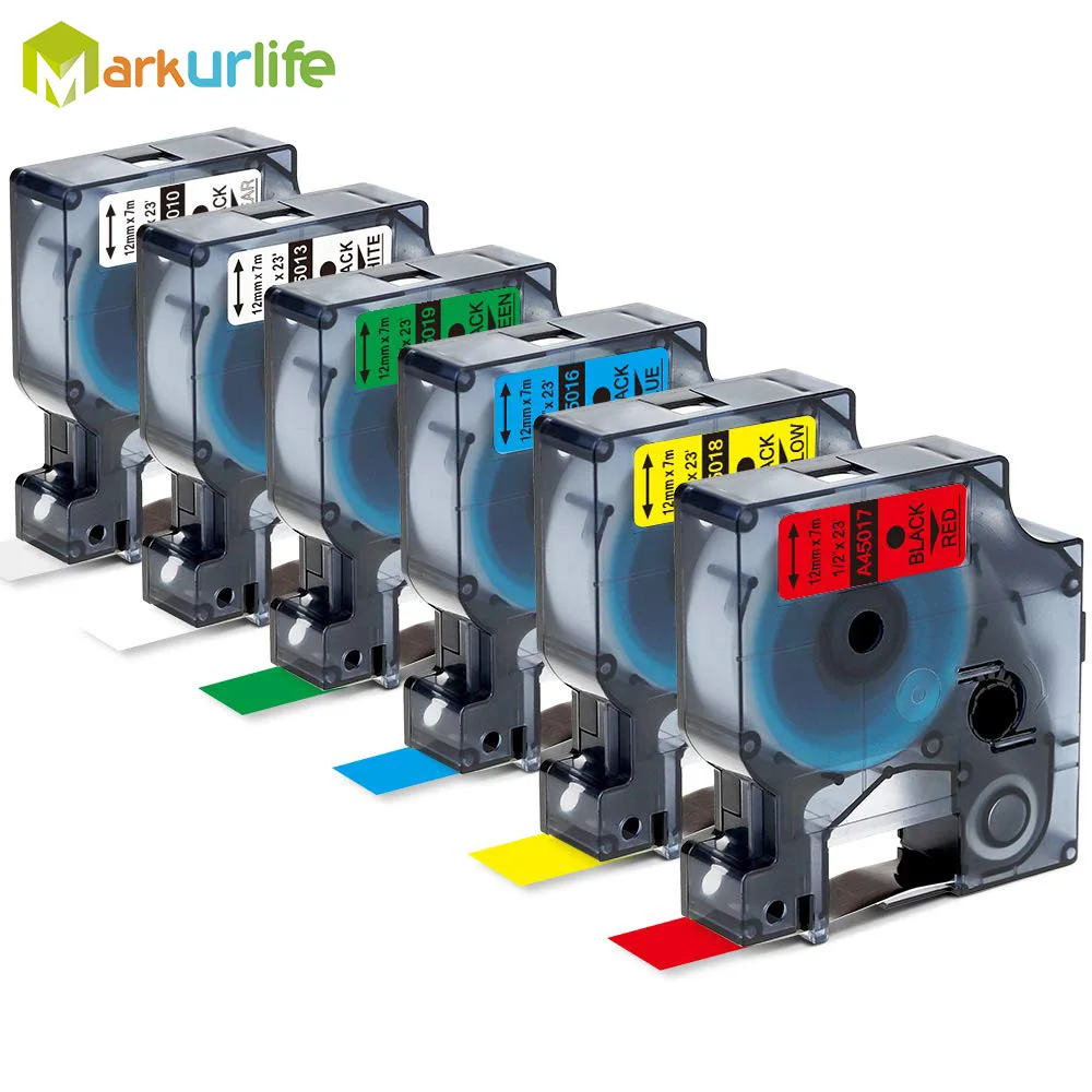 6 шт. совместимы с клейкой лентой Dymo 45010 45013 45016 45017 45018 для Labelmanager 210D 260P 450D 12 мм * 7 м