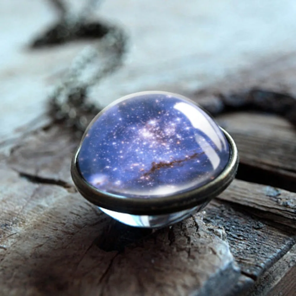 DIY Moon Planet Time драгоценный камень ожерелье Вселенная стеклянный шар кулон для