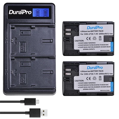 Черный 2 шт. 2000 мАч LP-E6 LP-E6N LP E6 перезаряжаемая батарея+ ЖК USB двойное зарядное устройство для камеры Canon EOS 5D Mark II III 7D 60D 6D - Цвет: Черный